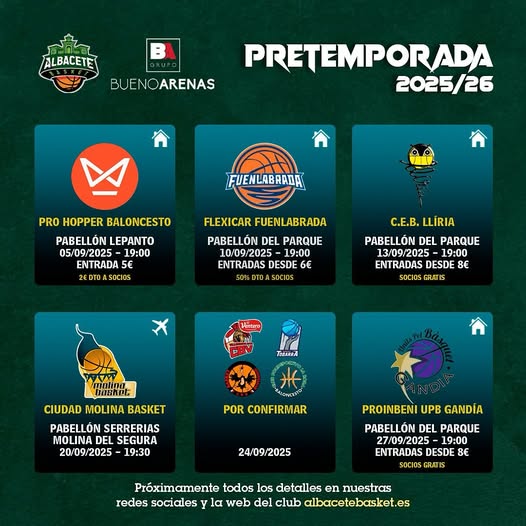 El Bueno Arenas Albacete Basket da a conocer las fechas de su pretemporada 25-26